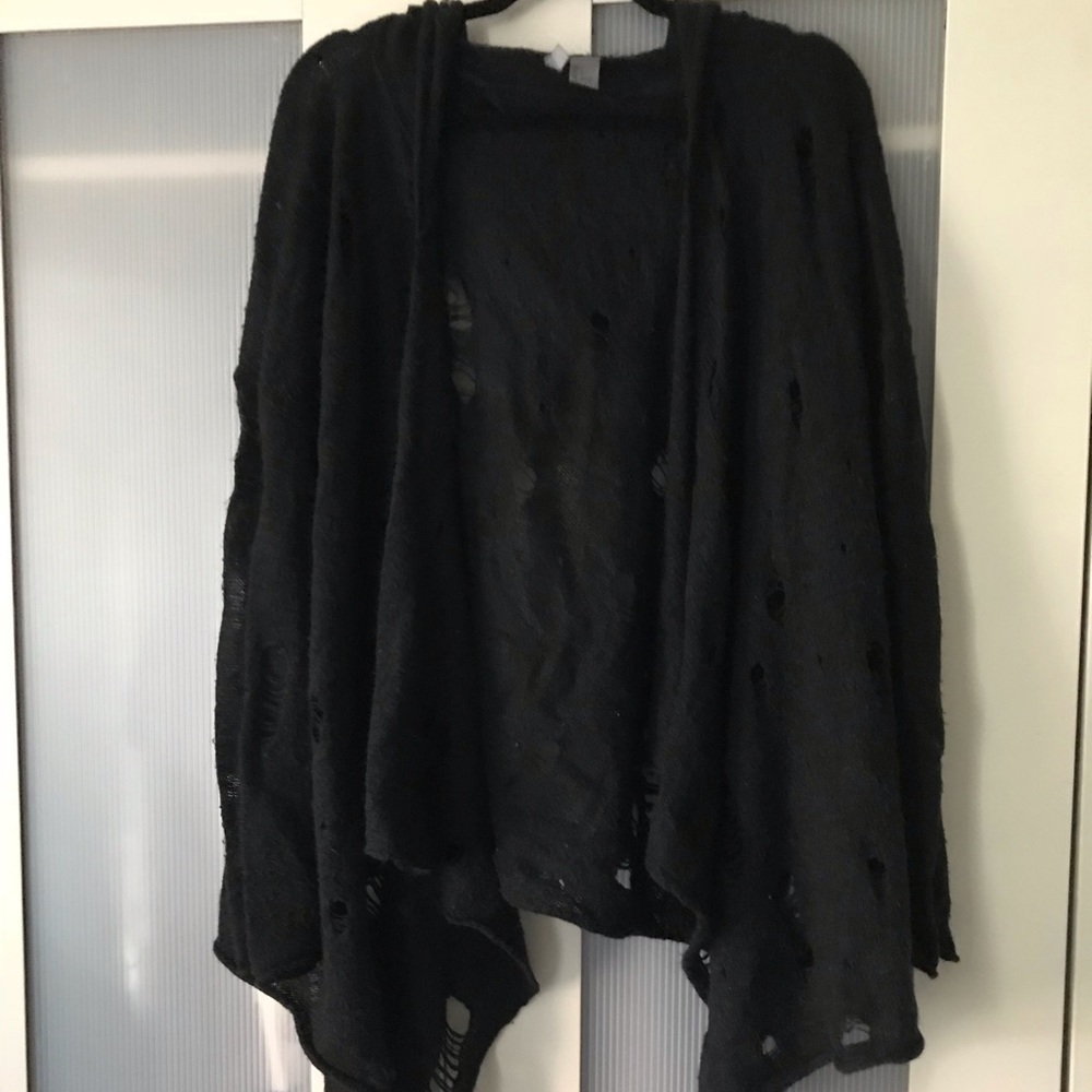 Distressed hooded cardigan